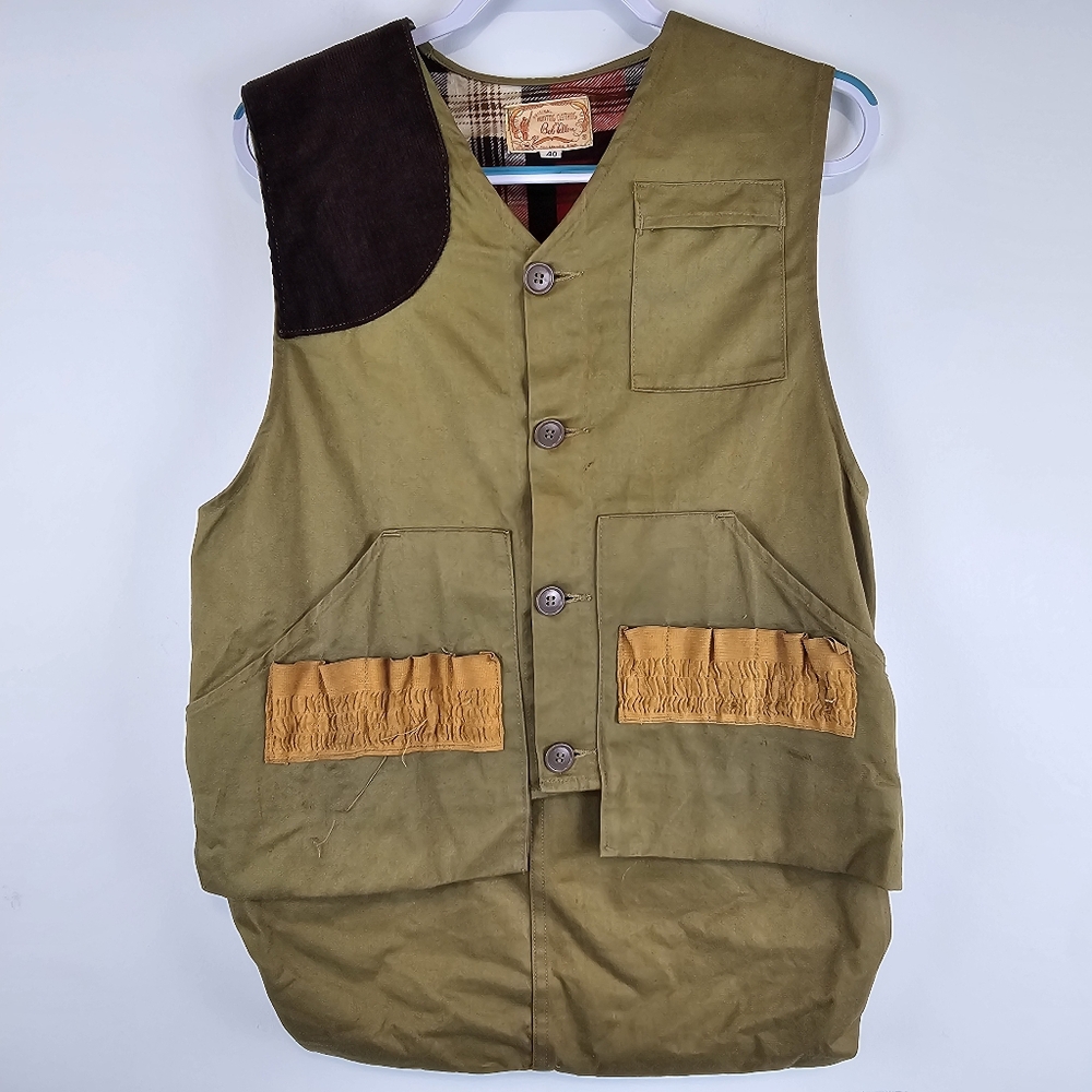 VINTAGE 40s Bob Allen Vest Hunting Shooting Skeet Trap Canvas Flannel Size 40